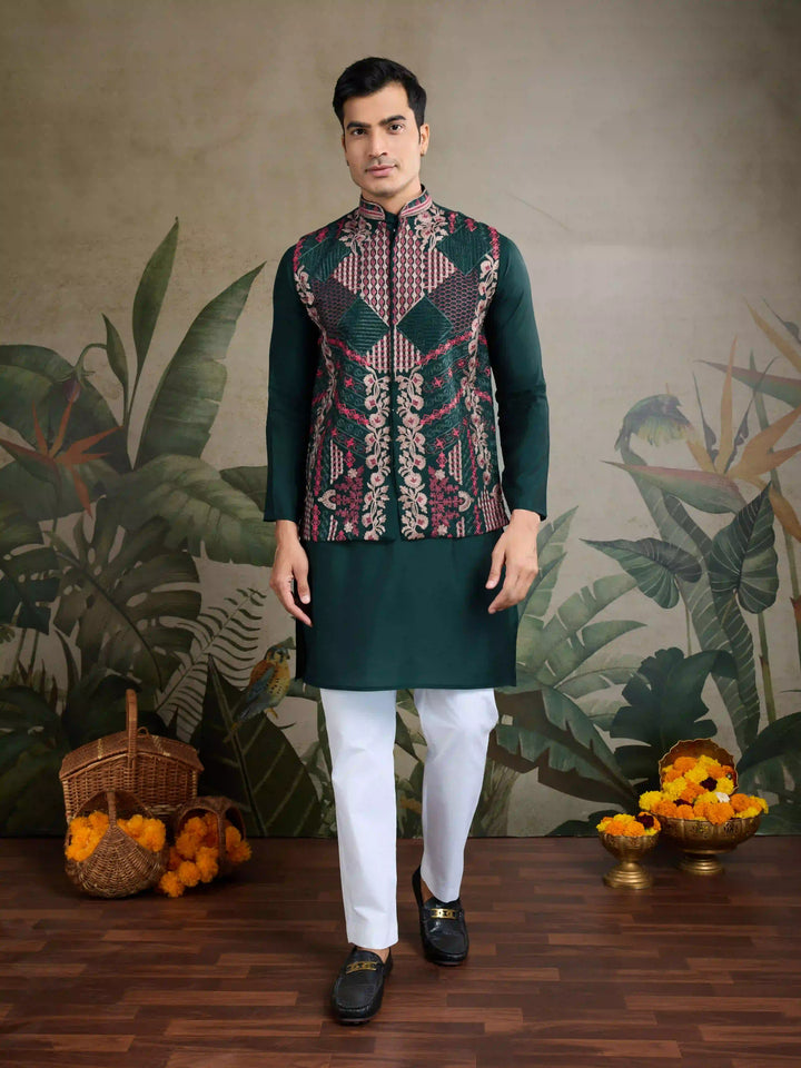 Viscose Silk Kurta Jacket Set with Multy Thread Embroidery