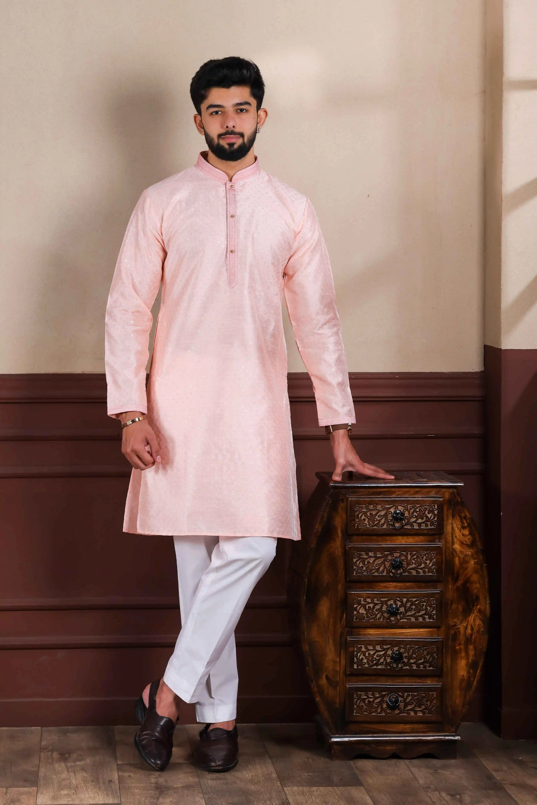Men's Festive Art Silk Kurta Set with Stylish Embroidery