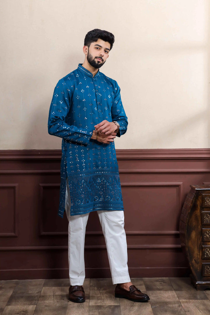 Viscose Kurta with Art Silk Bottom – Embroidered Elegance