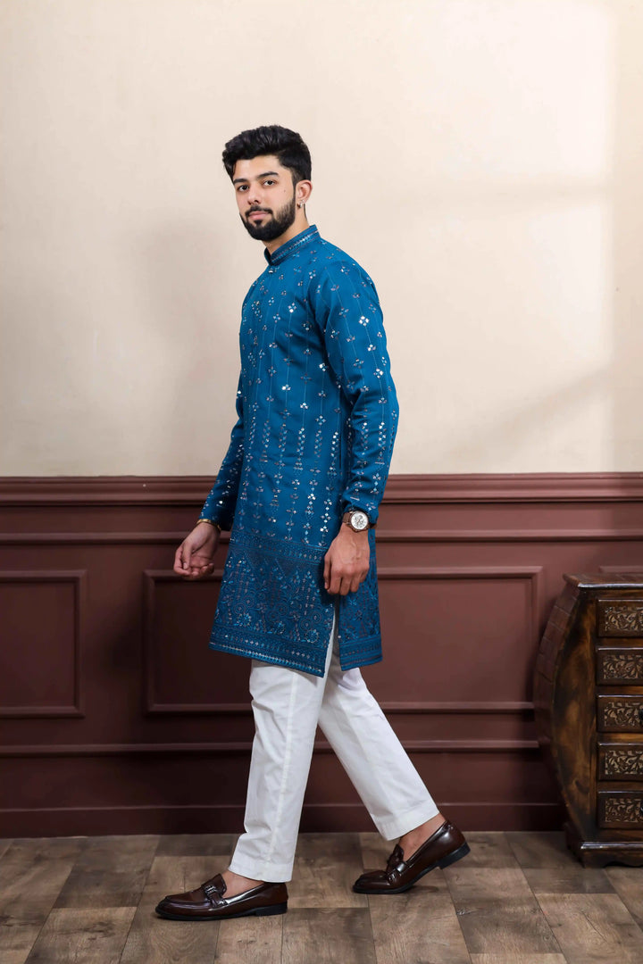 Viscose Kurta with Art Silk Bottom – Embroidered Elegance