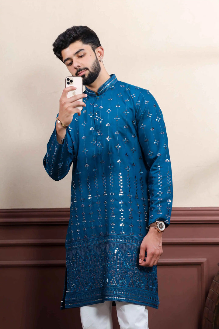 Viscose Kurta with Art Silk Bottom – Embroidered Elegance
