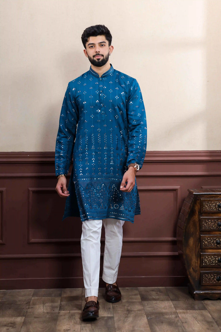 Viscose Kurta with Art Silk Bottom – Embroidered Elegance