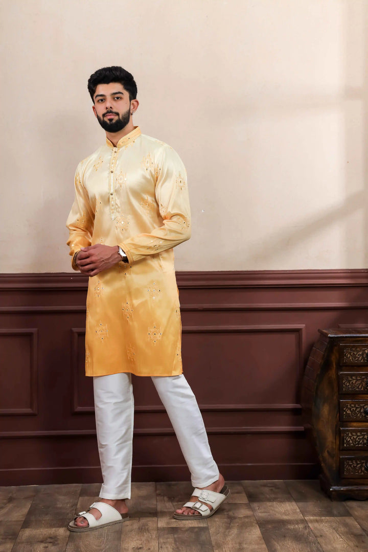 Yellow Art Silk Kurta Set for Festive and Wedding Wear
