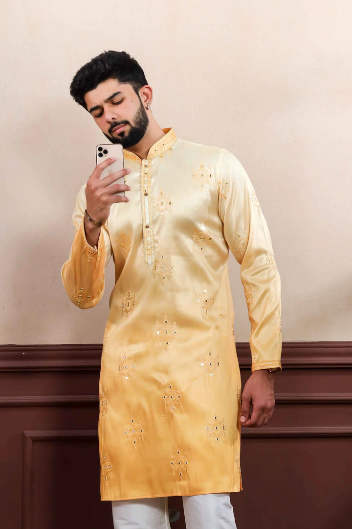 Yellow Art Silk Kurta Set for Festive and Wedding Wear