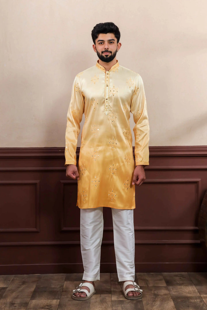 Yellow Art Silk Kurta Set for Festive and Wedding Wear