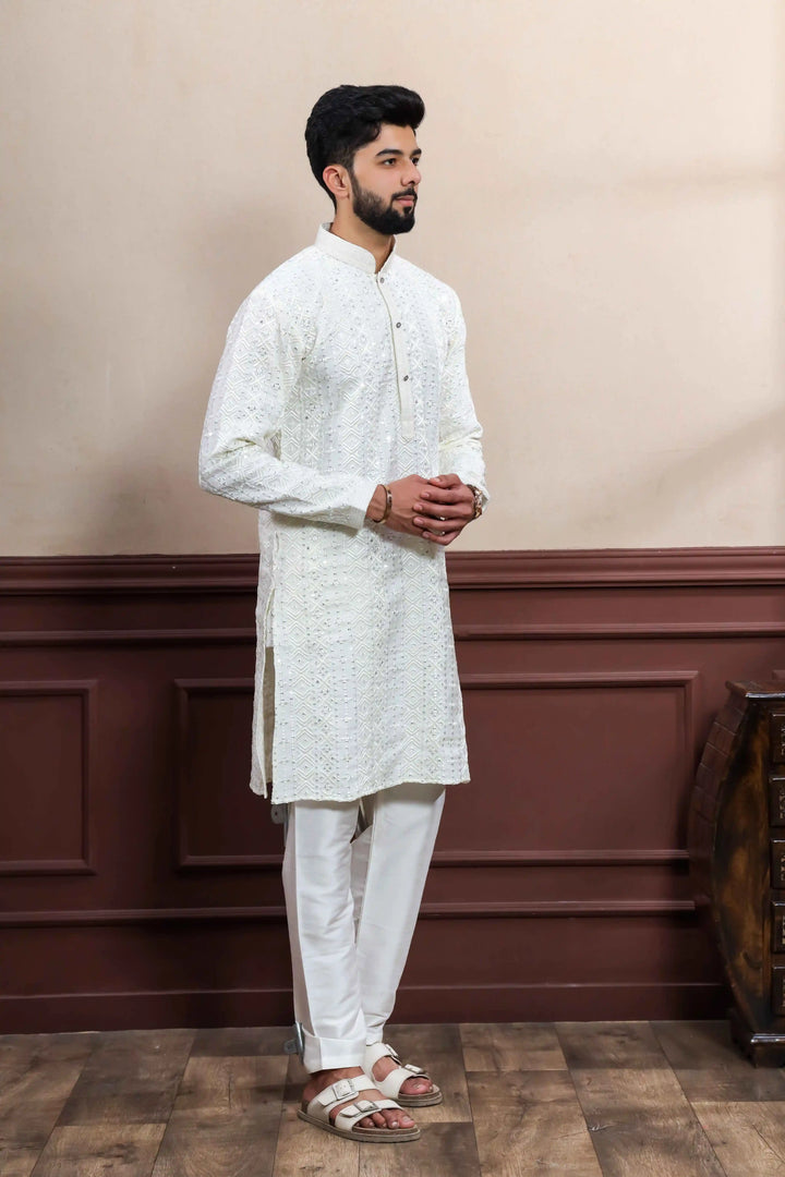 Designer White Viscose Kurta Set with Luxurious Embroidery