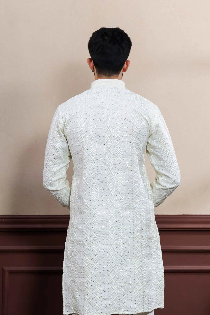 Designer White Viscose Kurta Set with Luxurious Embroidery