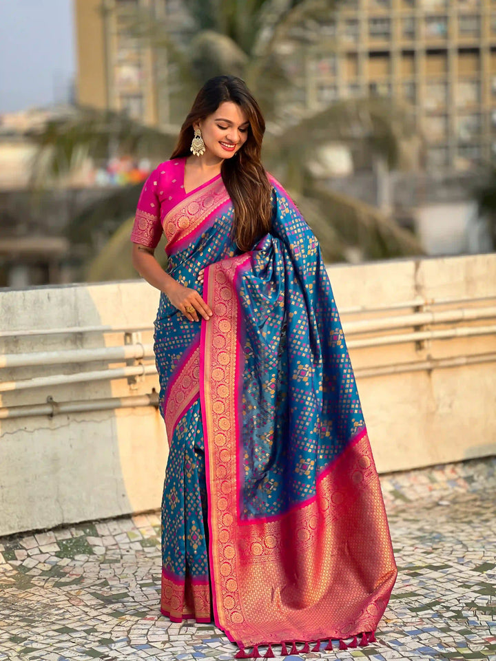 Luxurious Ikkat Weaving Meenakari Saree in Premium Patola Silk