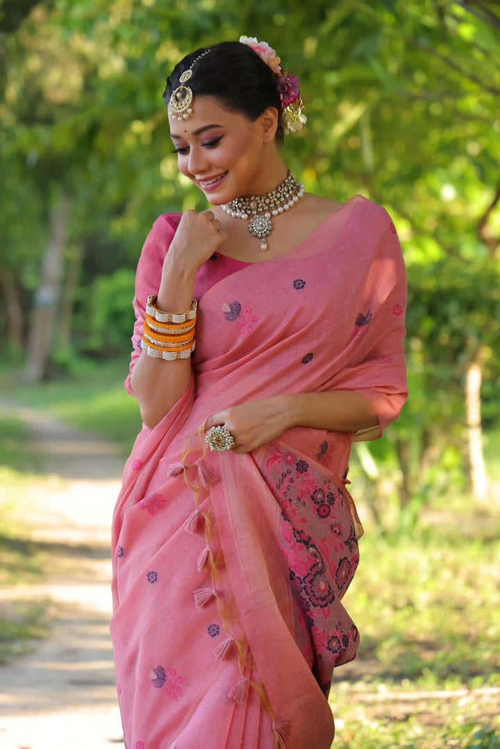 Premium Muga Cotton Saree with Intricate Floral Resham Weaving