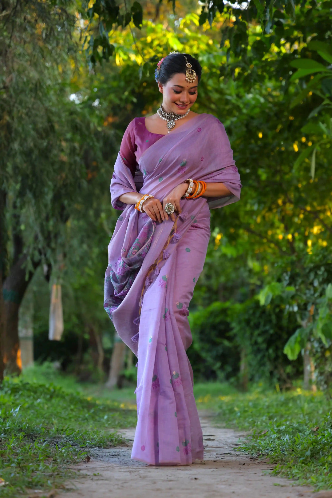 Premium Muga Cotton Saree with Intricate Floral Resham Weaving