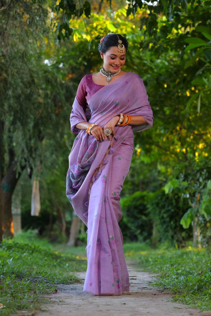 Premium Muga Cotton Saree with Intricate Floral Resham Weaving