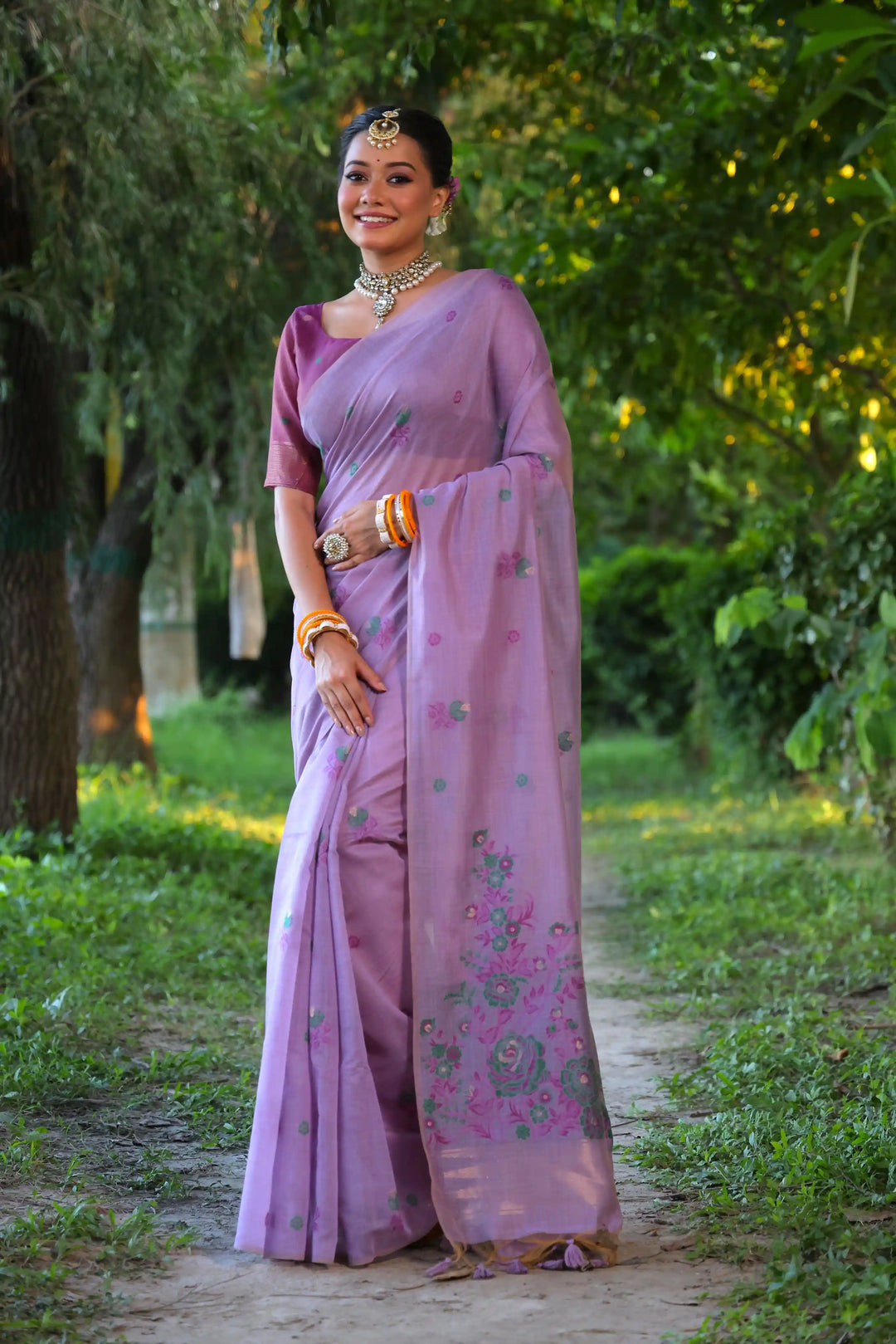 Premium Muga Cotton Saree with Intricate Floral Resham Weaving