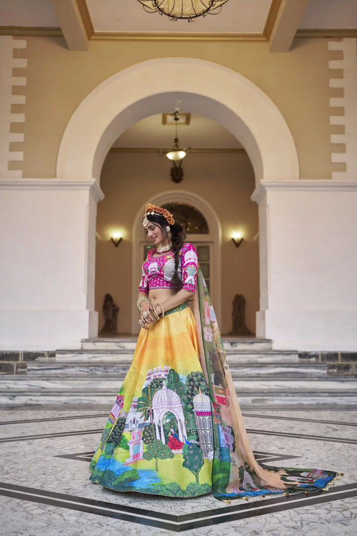 Vibrant Multicolor Art Silk Lehenga with Hand Work Detailing