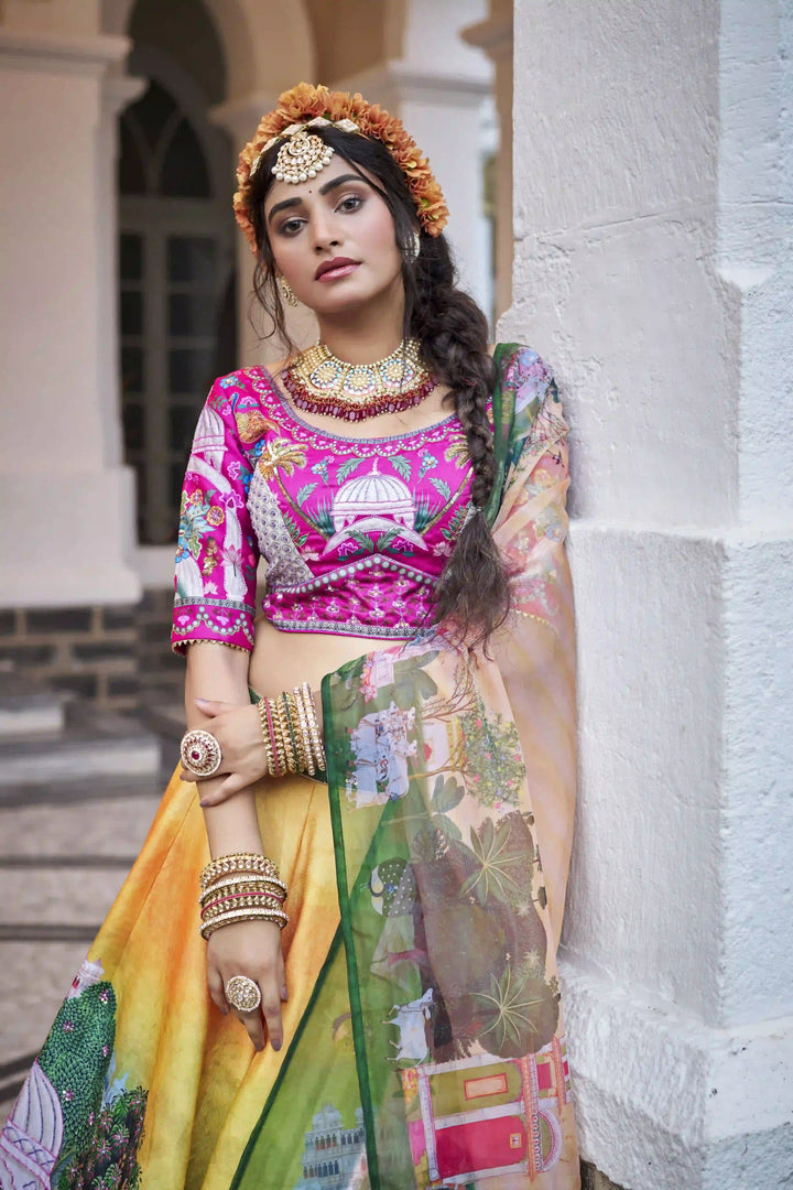 Vibrant Multicolor Art Silk Lehenga with Hand Work Detailing
