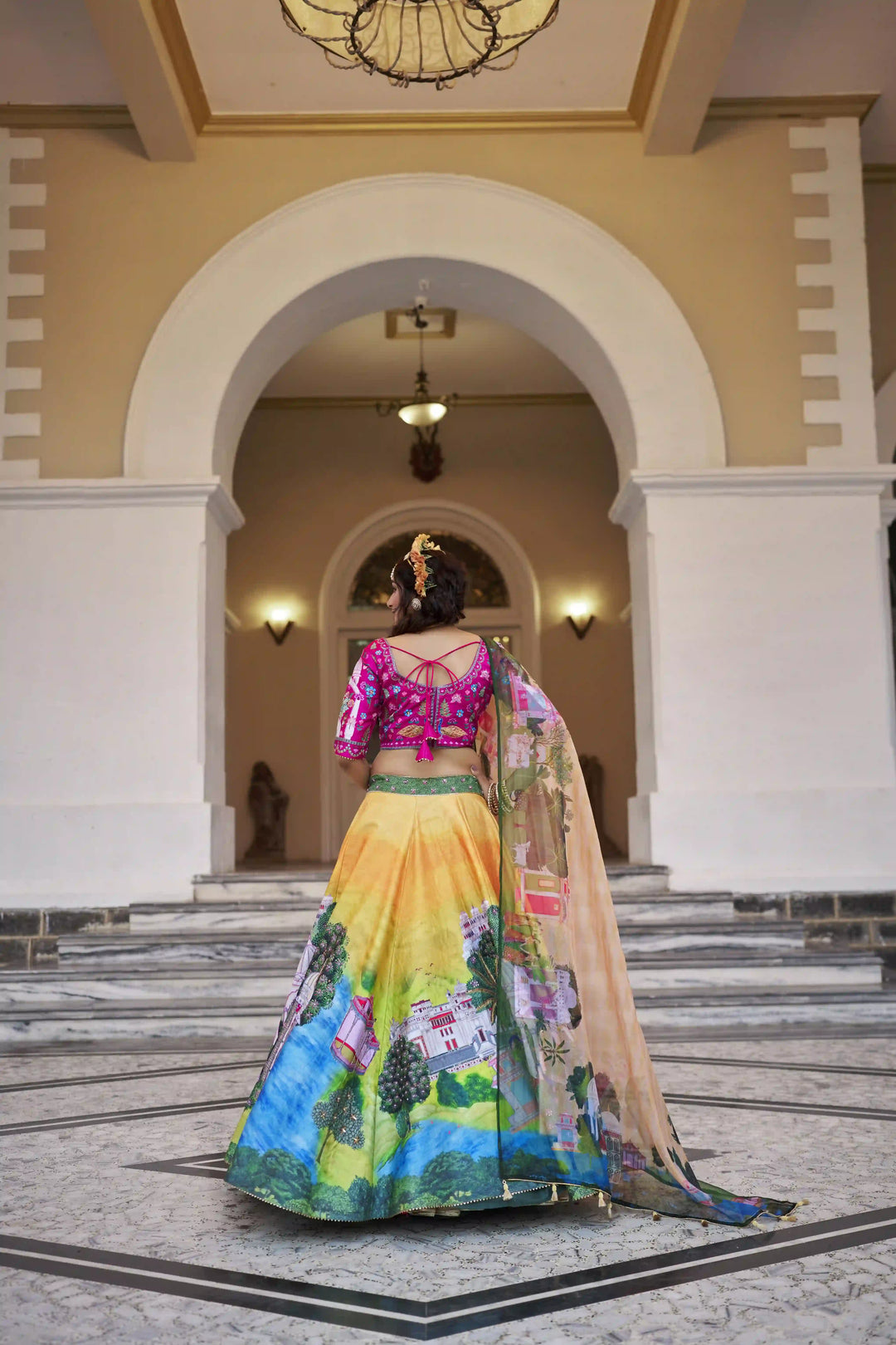 Vibrant Multicolor Art Silk Lehenga with Hand Work Detailing