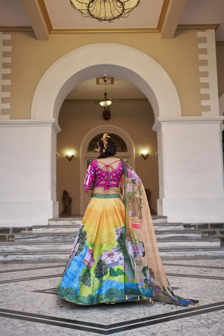 Vibrant Multicolor Art Silk Lehenga with Hand Work Detailing