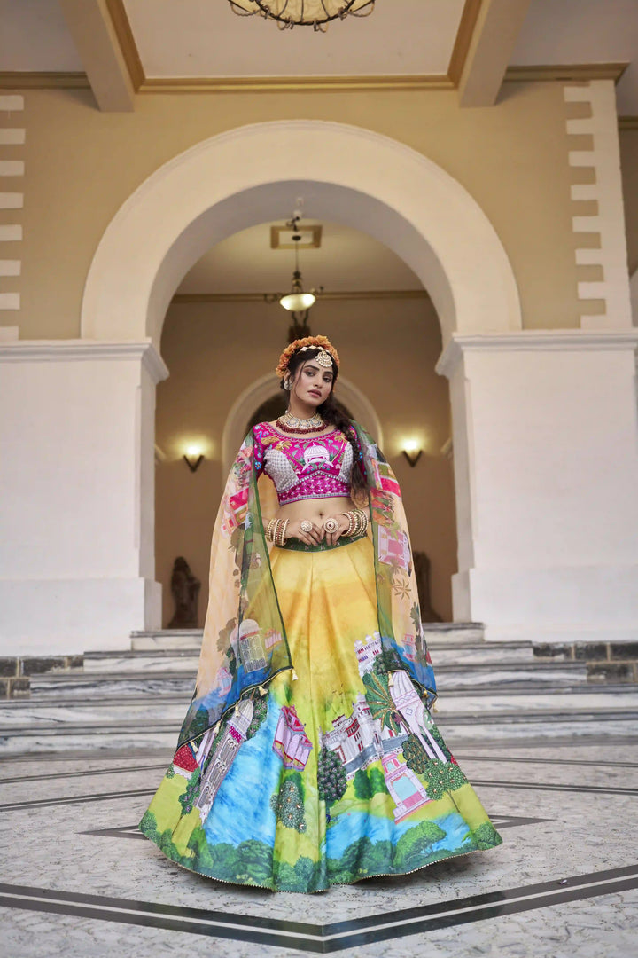 Vibrant Multicolor Art Silk Lehenga with Hand Work Detailing
