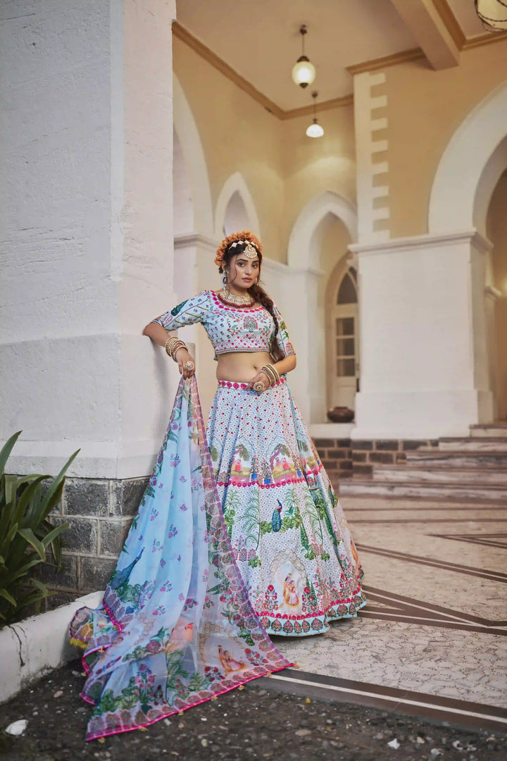 Graceful Sky Blue Lehenga Set with Organza Dupatta