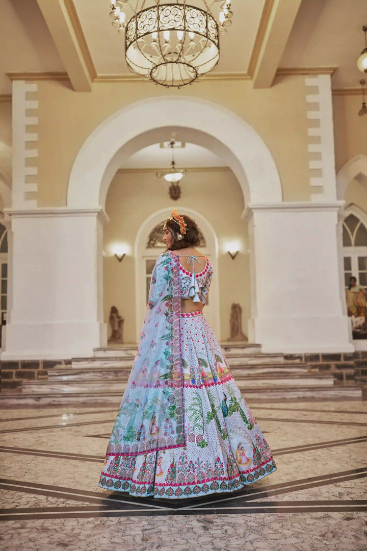 Graceful Sky Blue Lehenga Set with Organza Dupatta