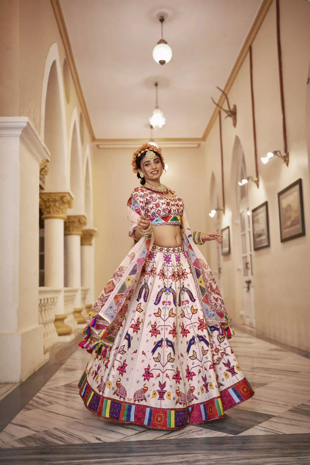 Off-White Art Silk Lehenga with Rich Hand Embellishments