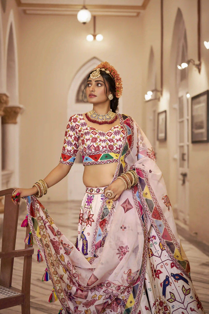 Off-White Art Silk Lehenga with Rich Hand Embellishments