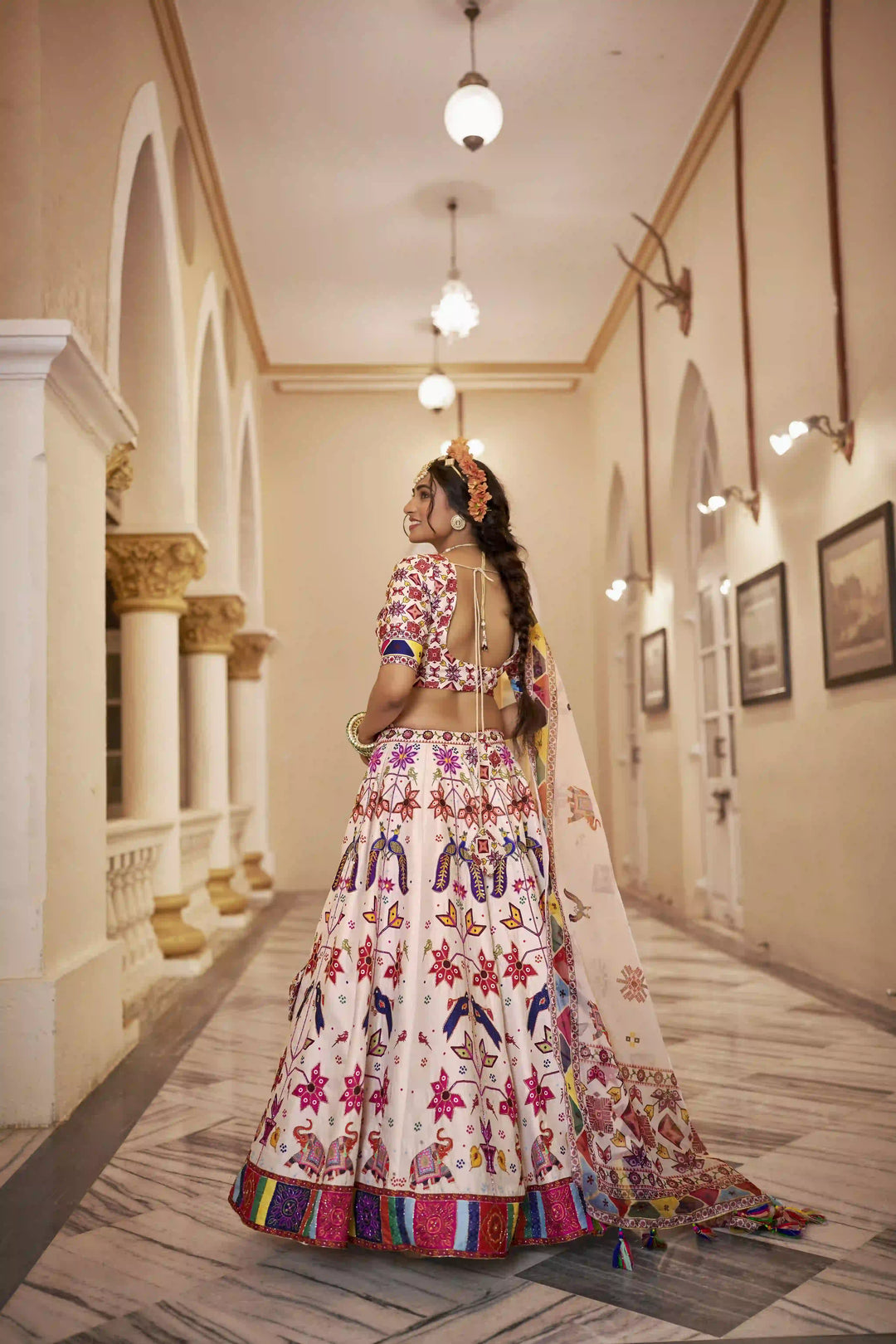 Off-White Art Silk Lehenga with Rich Hand Embellishments
