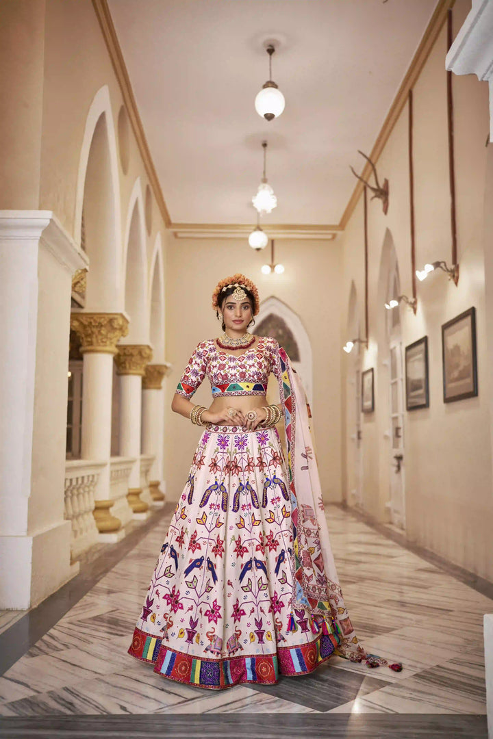 Off-White Art Silk Lehenga with Rich Hand Embellishments