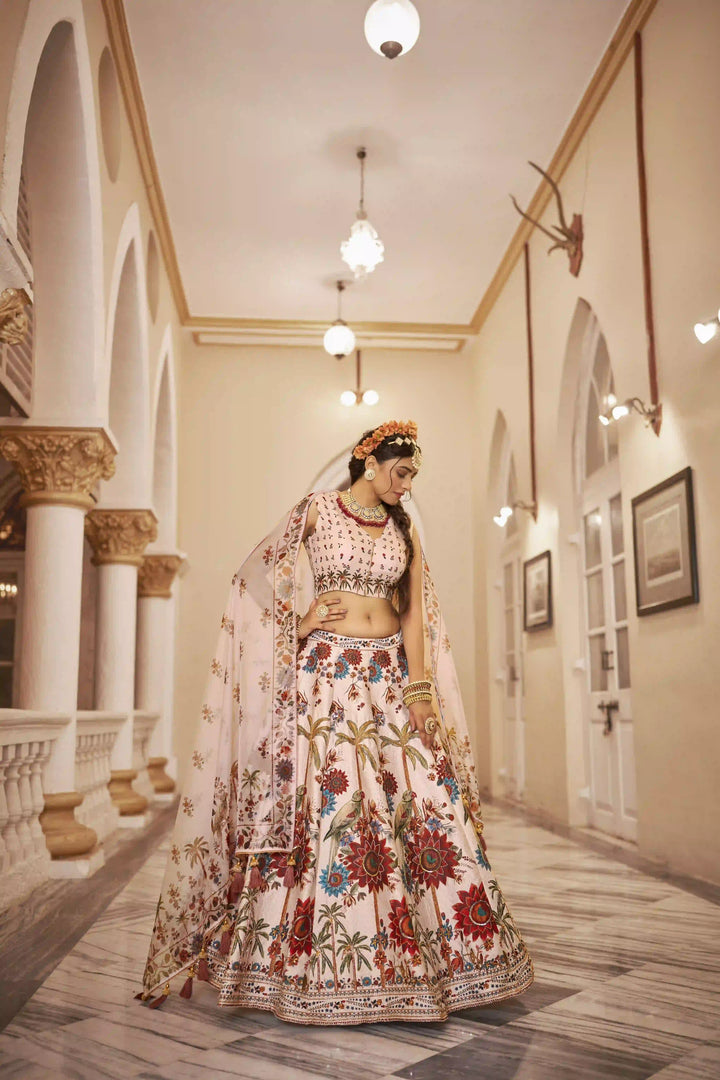 Luxe Off-White Art Silk Lehenga for Weddings & Celebrations