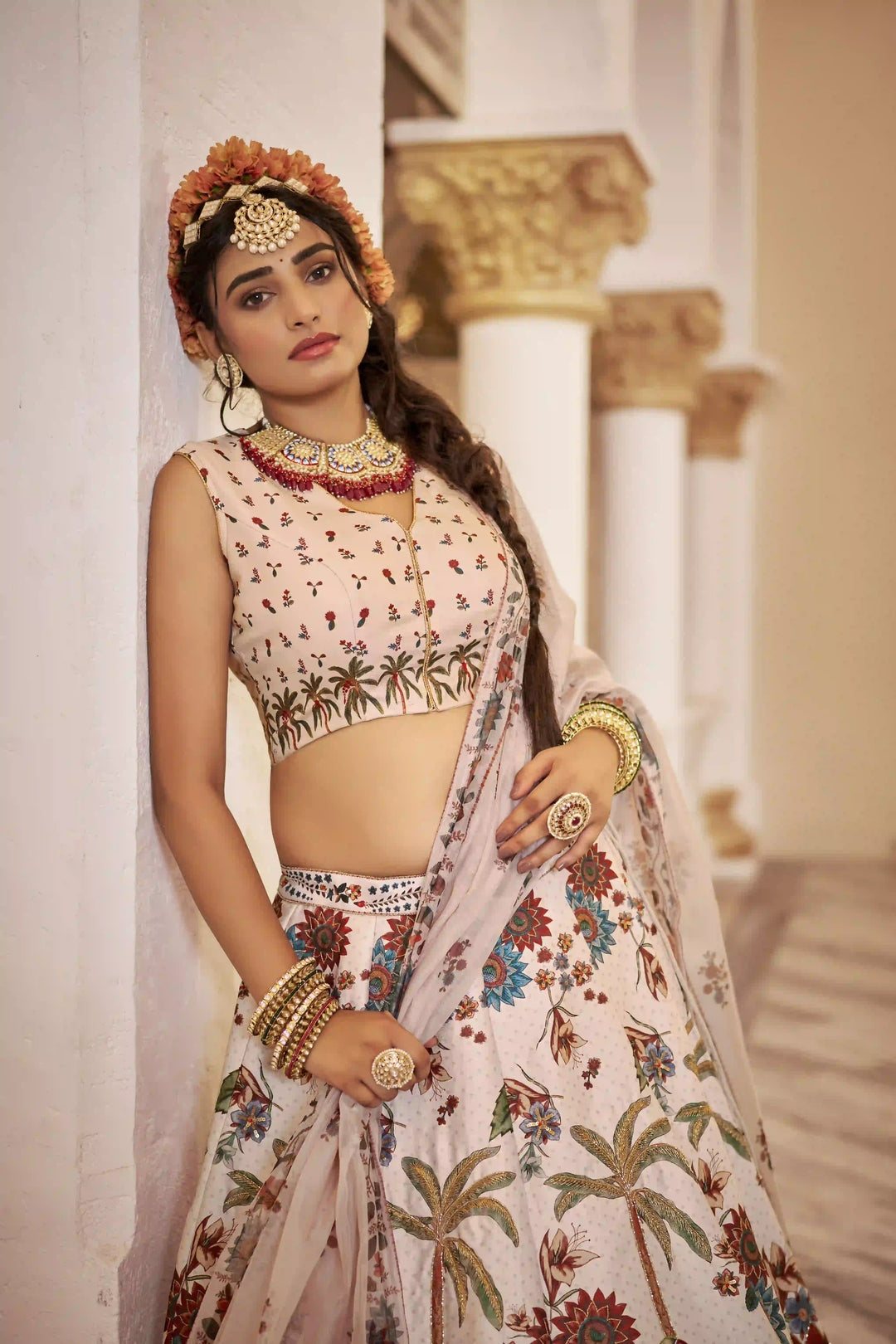 Luxe Off-White Art Silk Lehenga for Weddings & Celebrations