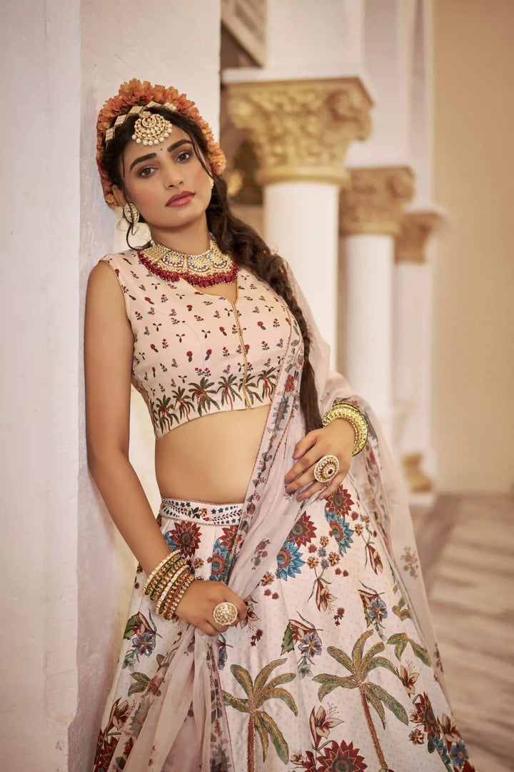 Luxe Off-White Art Silk Lehenga for Weddings & Celebrations
