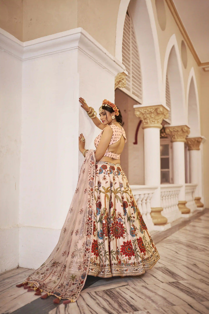 Luxe Off-White Art Silk Lehenga for Weddings & Celebrations