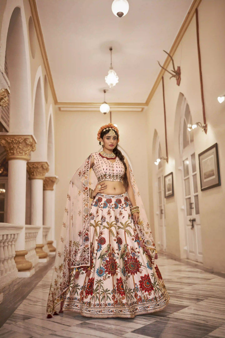 Luxe Off-White Art Silk Lehenga for Weddings & Celebrations