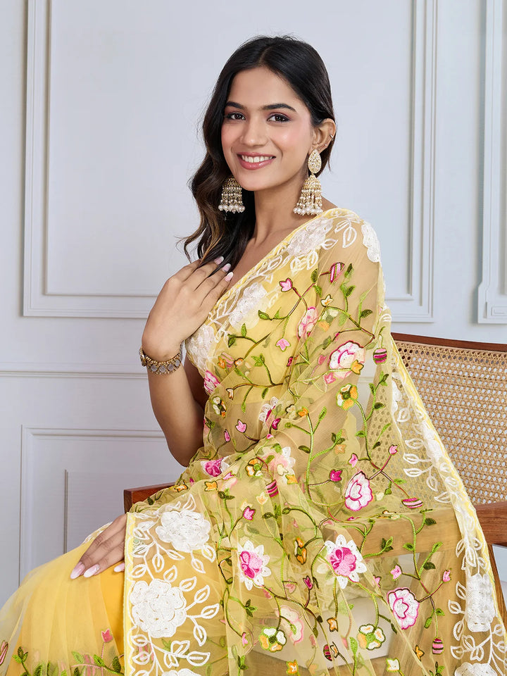 Designer Soft Net Embroidered Saree with Mono Banglori Blouse