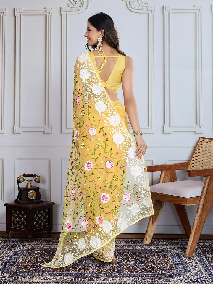 Designer Soft Net Embroidered Saree with Mono Banglori Blouse