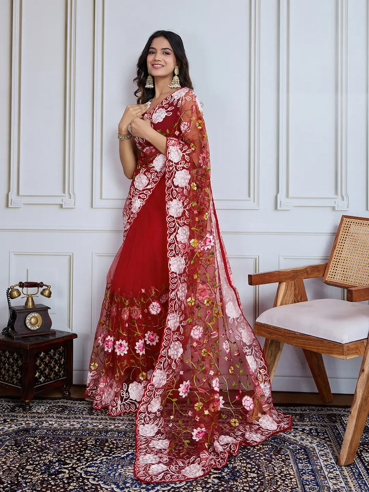 Designer Soft Net Embroidered Saree with Mono Banglori Blouse