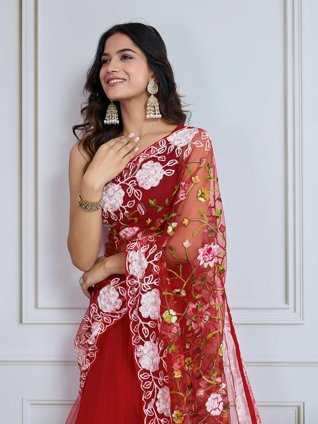 Designer Soft Net Embroidered Saree with Mono Banglori Blouse