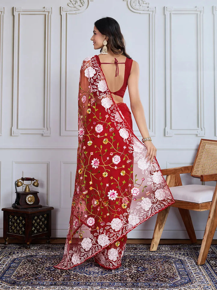 Designer Soft Net Embroidered Saree with Mono Banglori Blouse