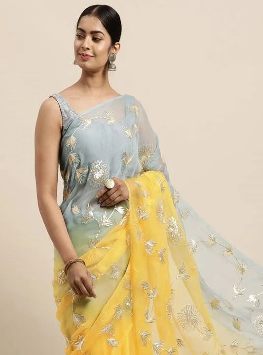 Ethereal Organza Saree with Rich Gota Patti and Satin Silk Finish