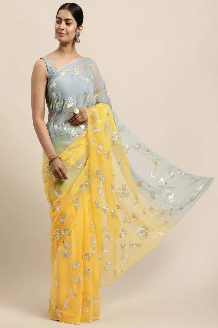 Ethereal Organza Saree with Rich Gota Patti and Satin Silk Finish
