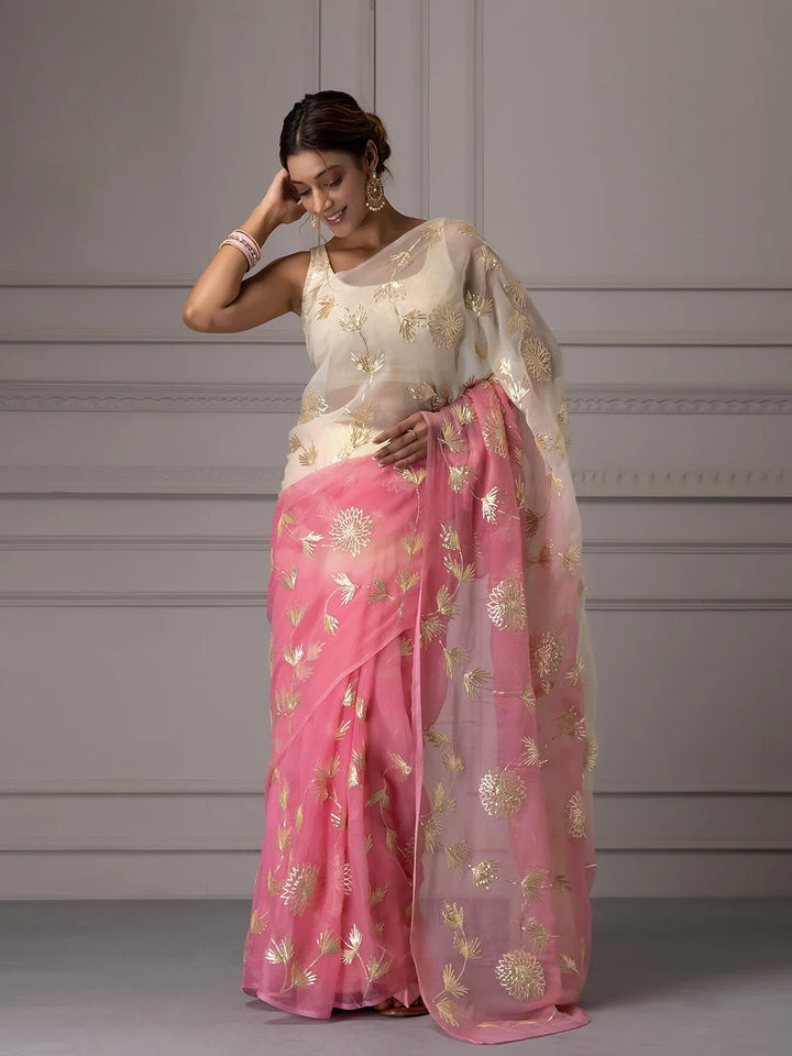 Ethereal Organza Saree with Rich Gota Patti and Satin Silk Finish