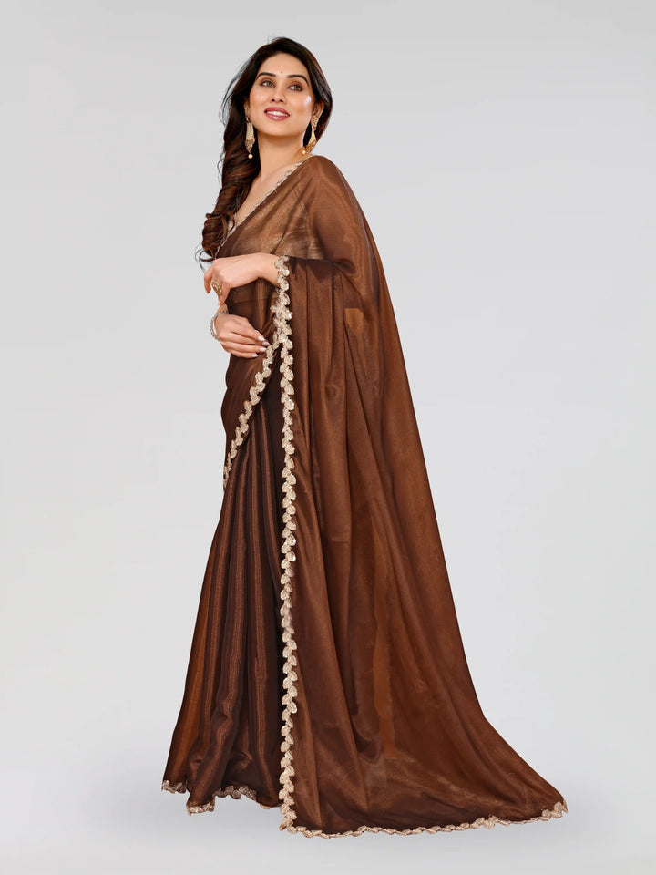Stylish Embroidered Jimmy Choo Saree with Satin Silk Blouse for Party Look