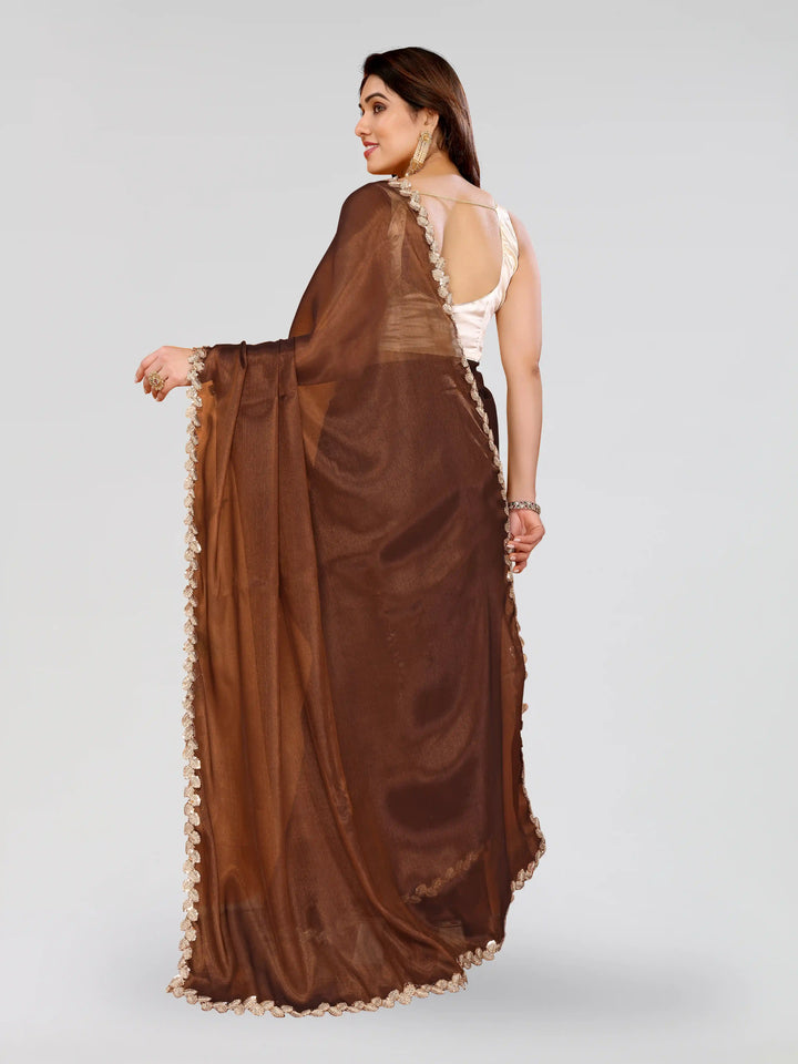 Stylish Embroidered Jimmy Choo Saree with Satin Silk Blouse for Party Look