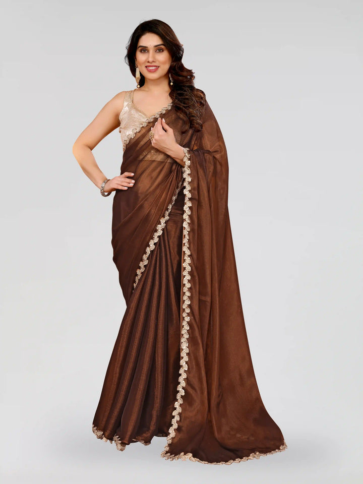 Stylish Embroidered Jimmy Choo Saree with Satin Silk Blouse for Party Look