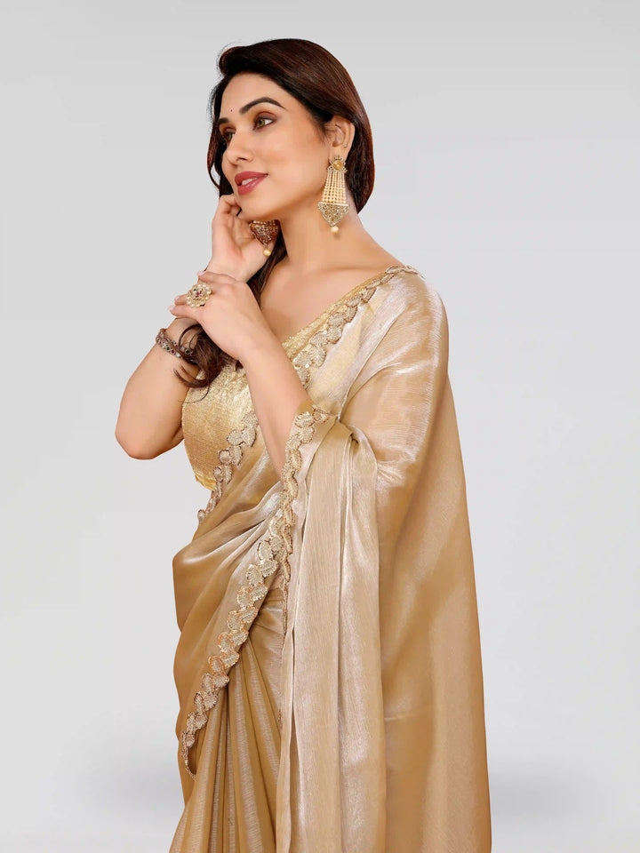Stylish Embroidered Jimmy Choo Saree with Satin Silk Blouse for Party Look