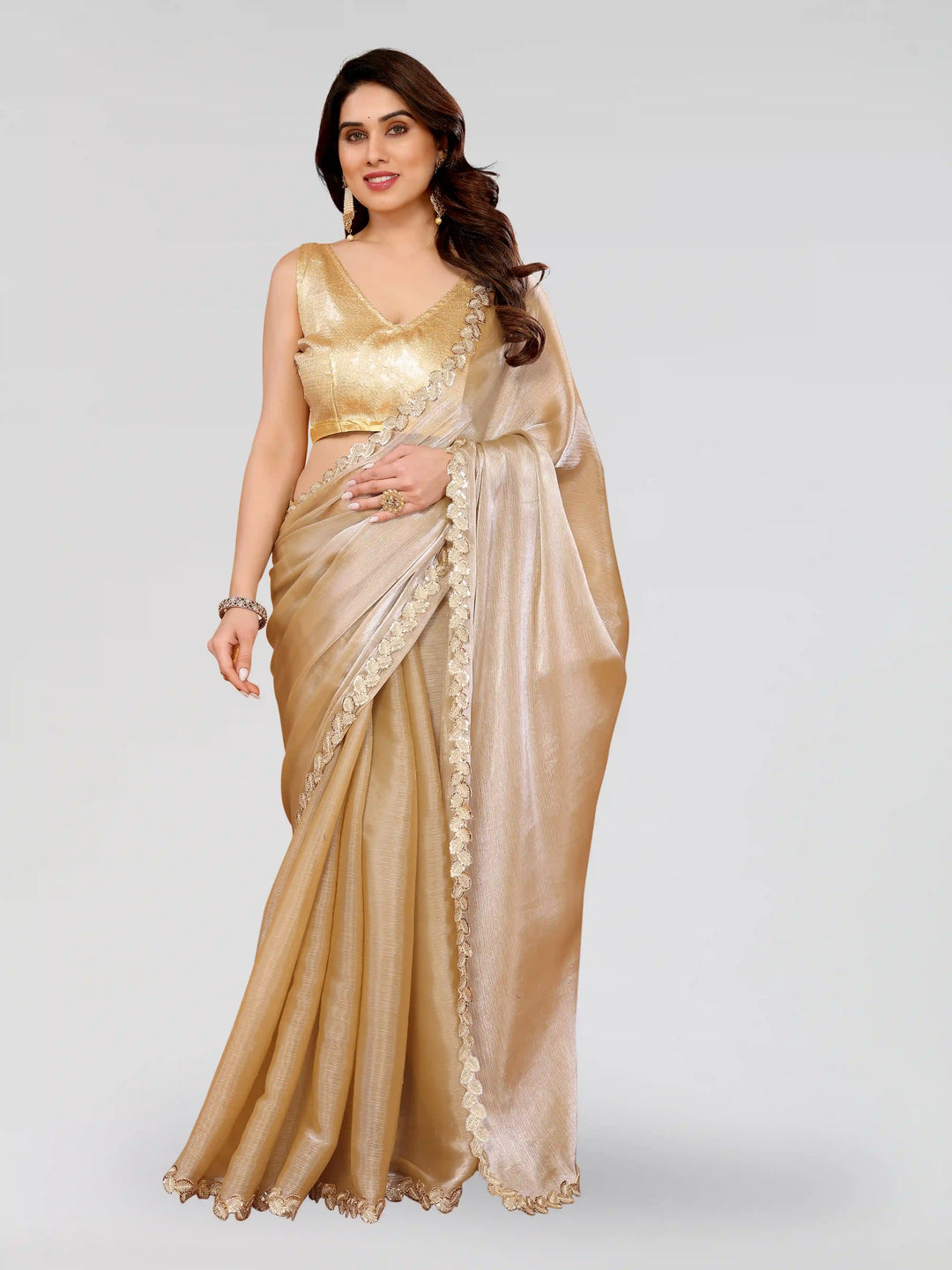 Stylish Embroidered Jimmy Choo Saree with Satin Silk Blouse for Party Look