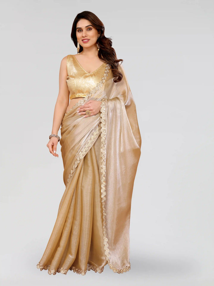 Stylish Embroidered Jimmy Choo Saree with Satin Silk Blouse for Party Look