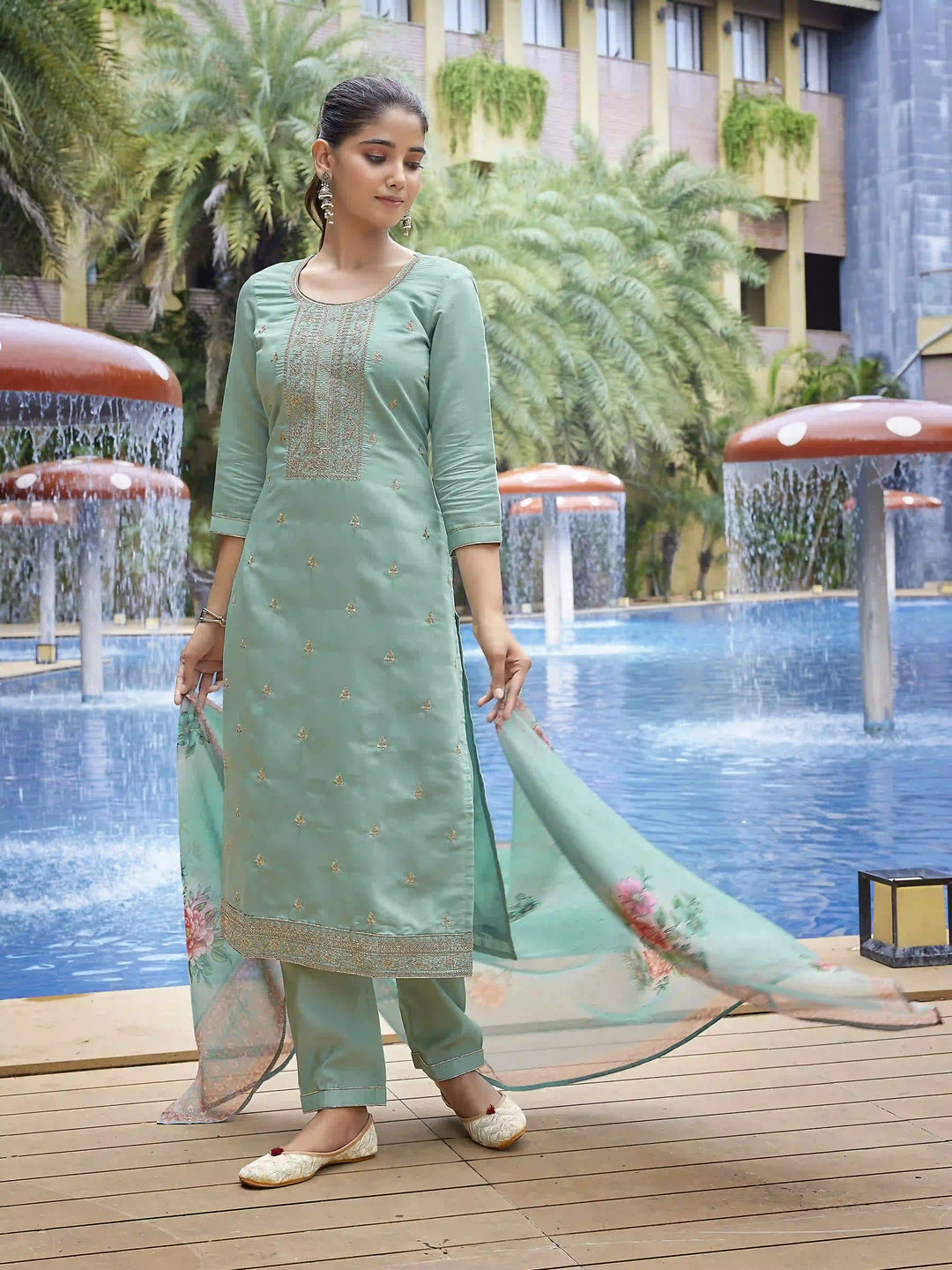 Readymade Designer Salwar Kameez Set with Embroidered Work