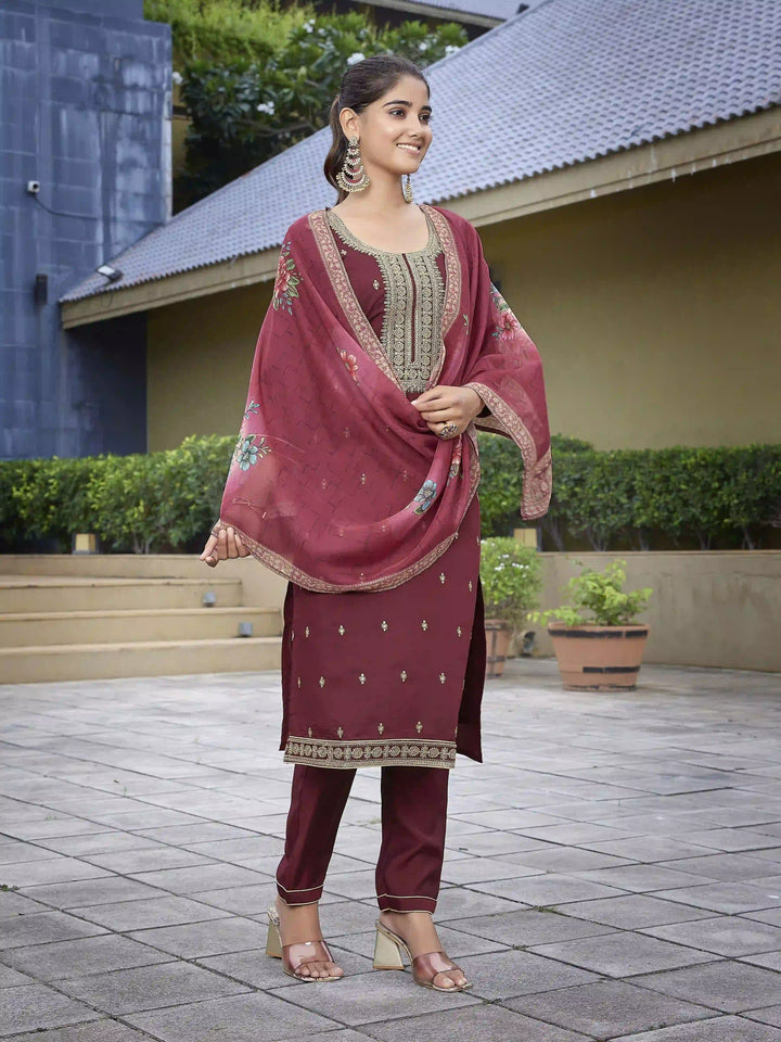 Designer Maroon Embroidered Suit Set for Festive Wear