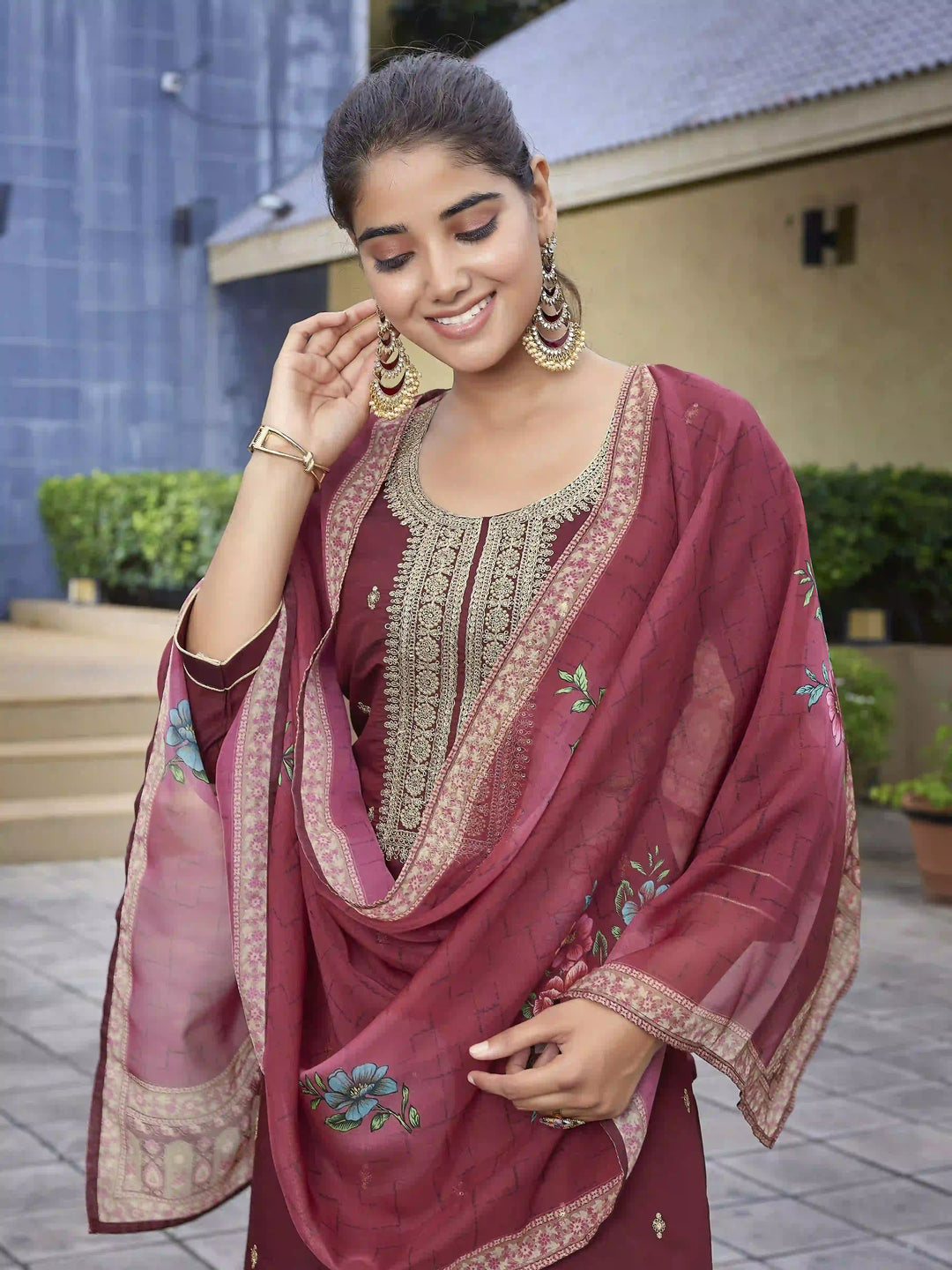 Designer Maroon Embroidered Suit Set for Festive Wear