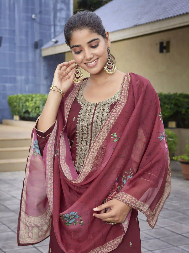 Designer Maroon Embroidered Suit Set for Festive Wear